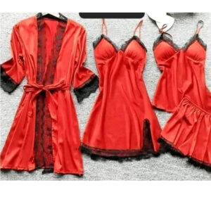 Set 4 piese pijamale satinate dama