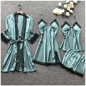Set 4 piese pijamale satinate dama