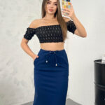 Fusta dama casual cu siret si buzunare Ana bleumarin
