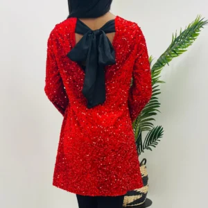 Rochie eleganta din paiete cu funda supradimensionata