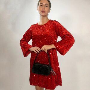 Rochie eleganta din paiete cu funda supradimensionata - imagine 6