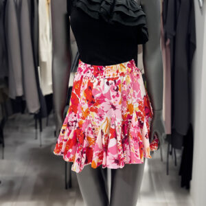 Fusta din poplin crep cu volane vaporoase floral