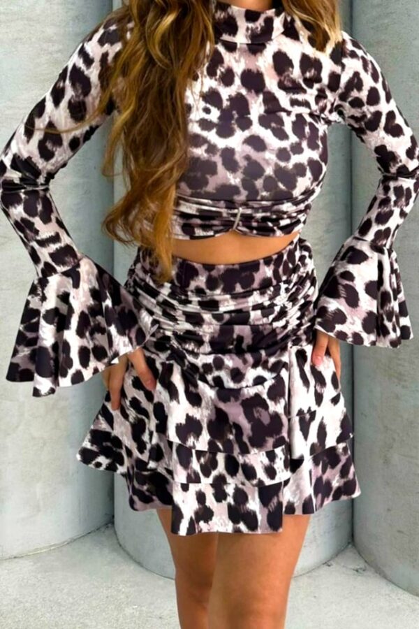 Compleu dama cu fusta drapata Nadia animal print