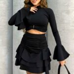 Compleu dama cu fusta drapata Nadia negru