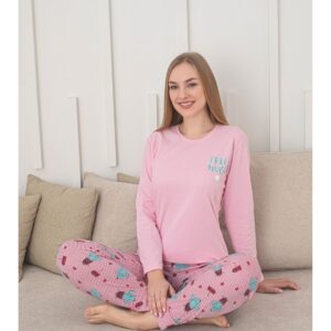 Pijama dama bumbac Free Hugs roz