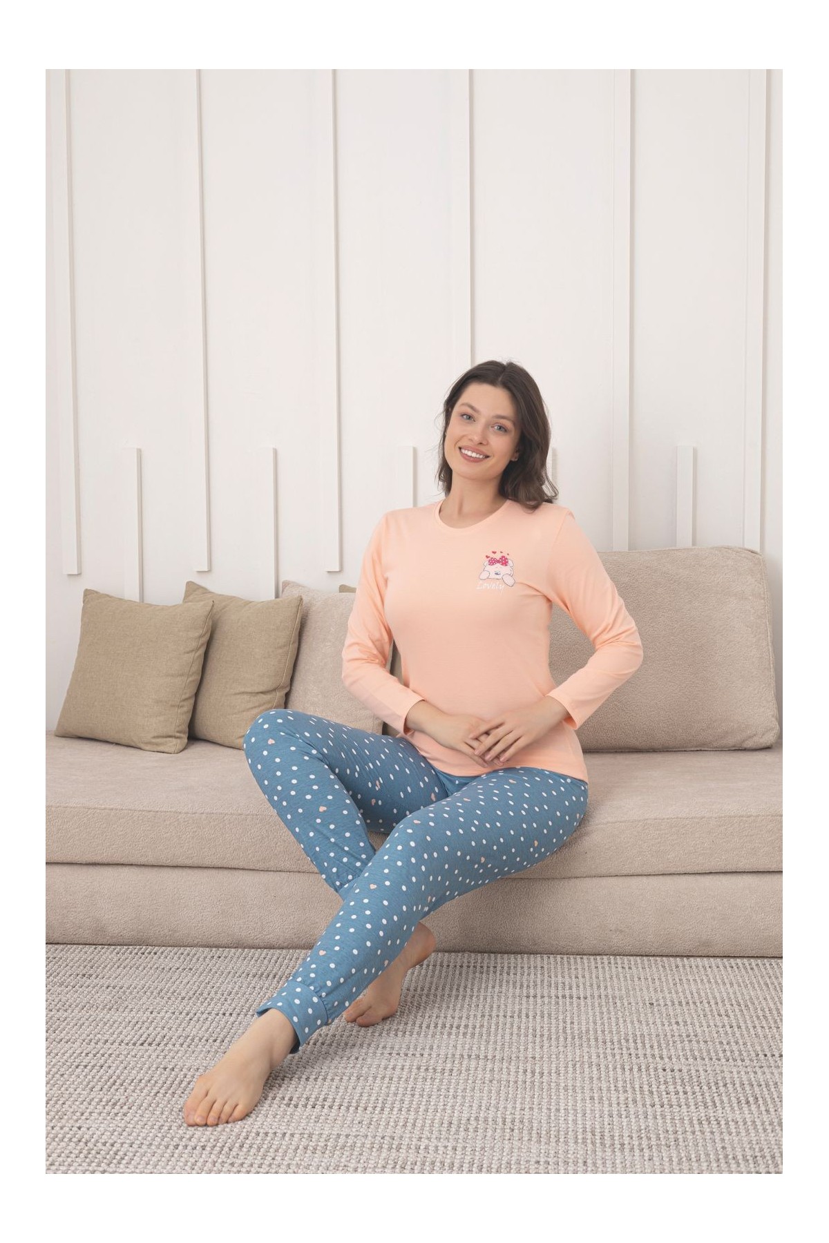Pijama dama bumbac Lovely piersica