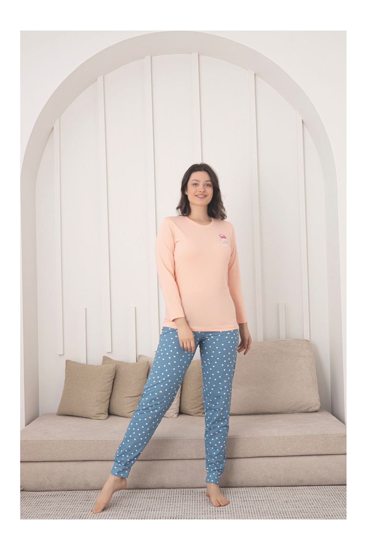Pijama dama bumbac Lovely piersica