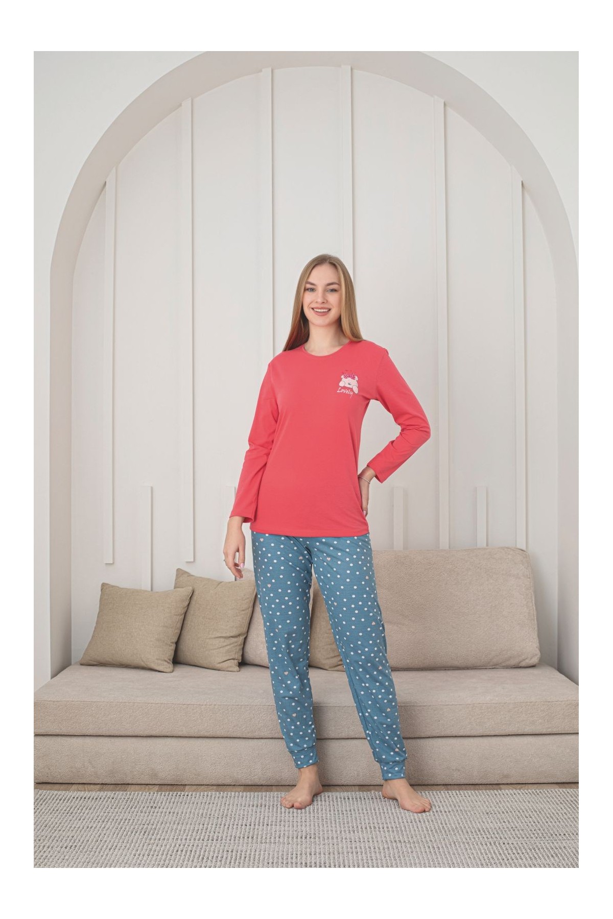 Pijama dama bumbac Lovely rosu