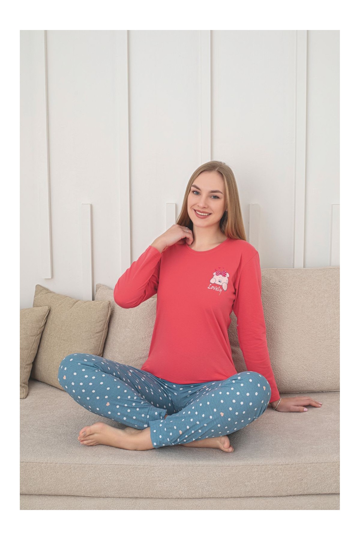 Pijama dama bumbac Lovely rosu