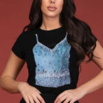 Tricou dama cu aplicatii denim