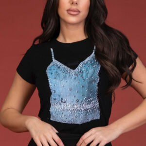 Tricou dama cu aplicatii denim