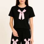 Compleu dama scurt Pink Bow Negru