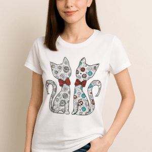 Tricou dama cu aplicatii pisica alb