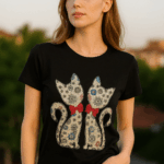 Tricou dama cu aplicatii pisica negru
