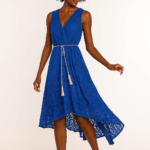 Rochie asimetrica cu dantela Dya albastru