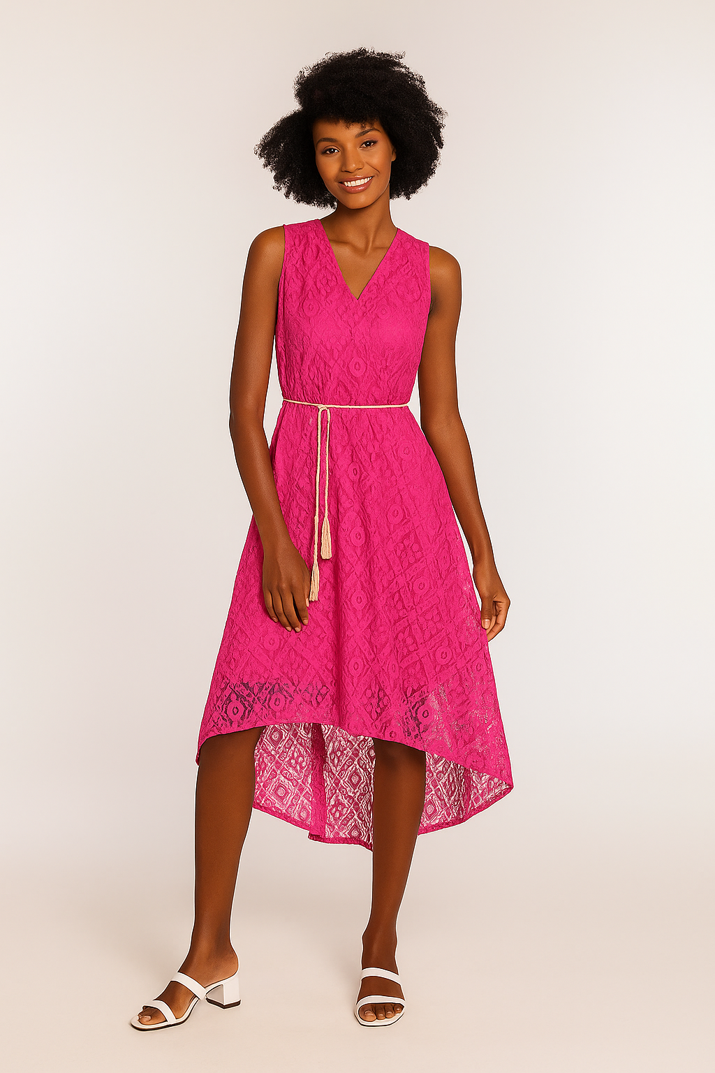 Rochie asimetrica cu dantela Dya roz