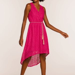 Rochie asimetrica cu dantela Dya roz