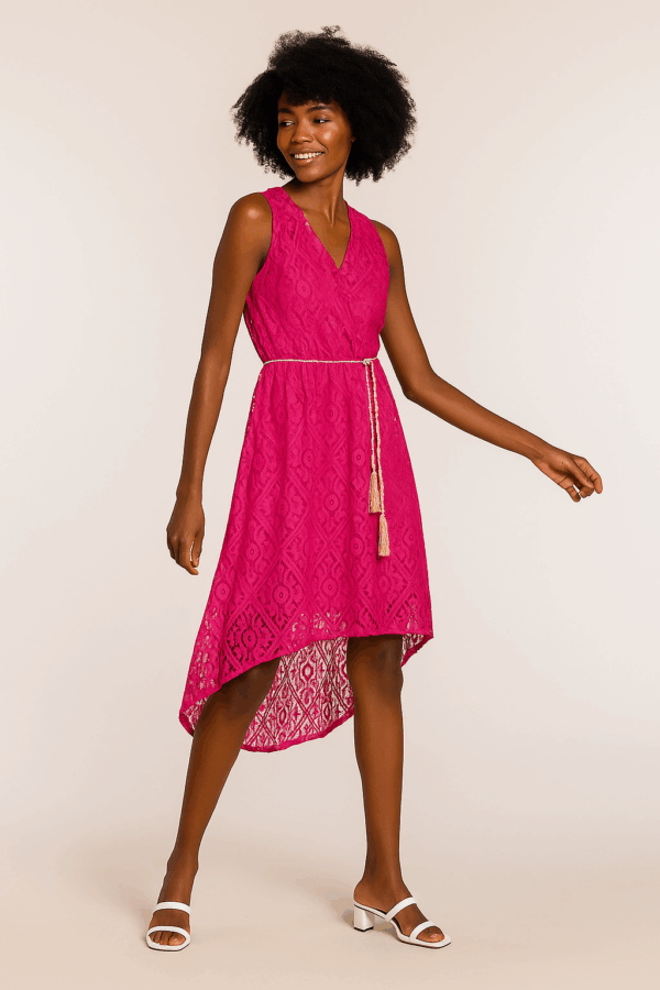 Rochie asimetrica cu dantela Dya roz