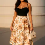 Fusta dama imprimeu floral Eva bej