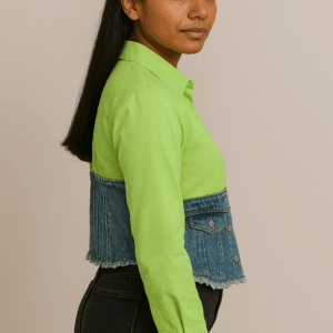 Camasa dama crop cu insertie denim verde