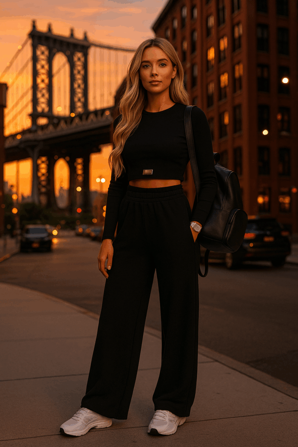 Compleu dama cu pantaloni evazati negru