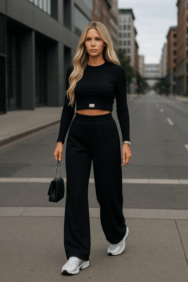 Compleu dama cu pantaloni evazati negru