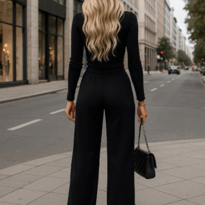 Compleu dama cu pantaloni evazati negru