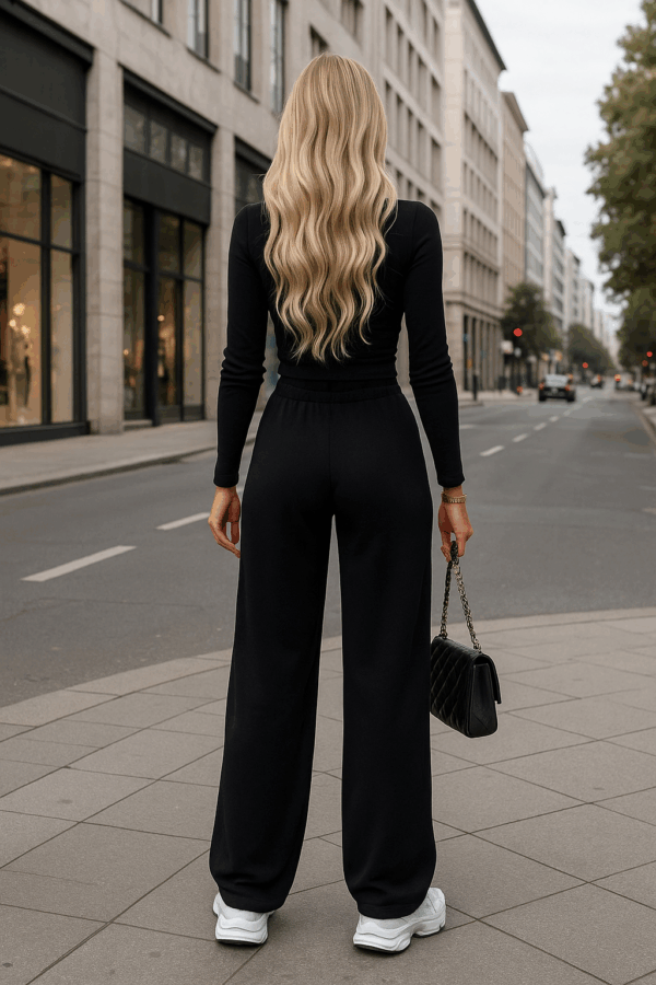 Compleu dama cu pantaloni evazati negru
