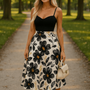 Fusta dama imprimeu floral Eva negru
