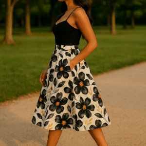 Fusta dama imprimeu floral Eva negru