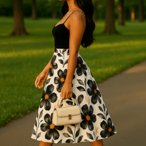 Fusta dama imprimeu floral Eva negru