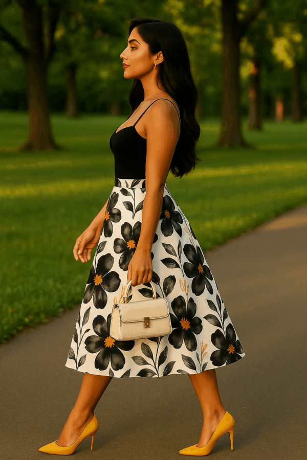 Fusta dama imprimeu floral Eva negru