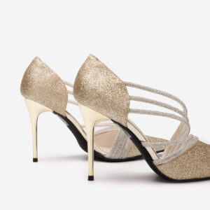 Pantofi stiletto eleganti cu barete sclipici auriu