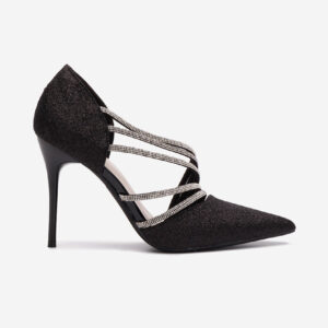 Pantofi stiletto eleganti cu barete sclipici negru