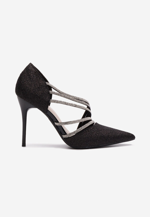 Pantofi stiletto eleganti cu barete sclipici negru