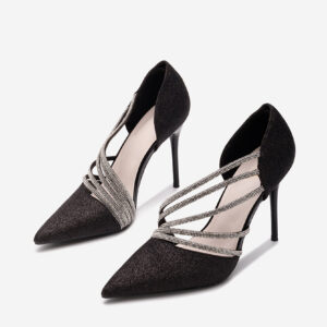 Pantofi stiletto eleganti cu barete sclipici negru