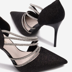 Pantofi stiletto eleganti cu barete sclipici negru