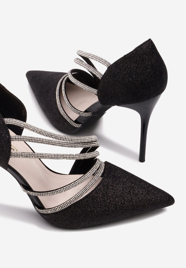 Pantofi stiletto eleganti cu barete sclipici negru