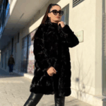 Geaca dama lunga cu blanita Mira negru
