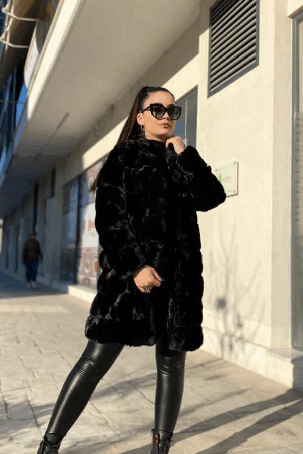 Geaca dama lunga cu blanita Mira negru