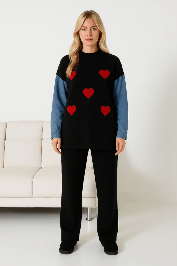 Compleu dama oversize cu maneci denim
