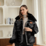 Geaca dama lunga denim cu blanita Penny negru