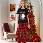 Pijama dama motive Craciun maneca scurta HO HO HO