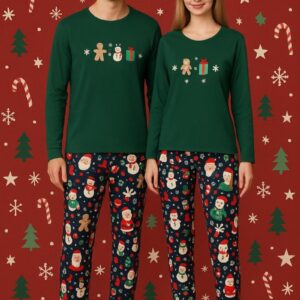 Pijama barbat motive Craciun omulet verde
