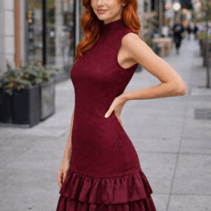 Rochie eleganta cu dantela si volane Deny