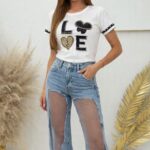 Blugi wide leg cu tulle Sianna