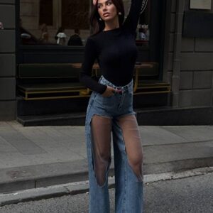 Blugi wide leg cu tulle Sianna