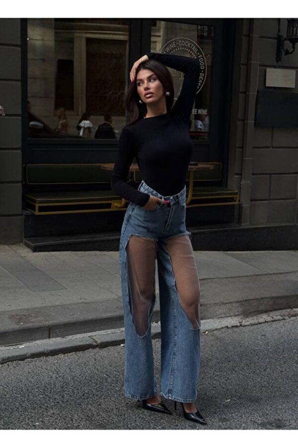 Blugi wide leg cu tulle Sianna