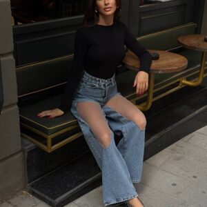 Blugi wide leg cu tulle Sianna