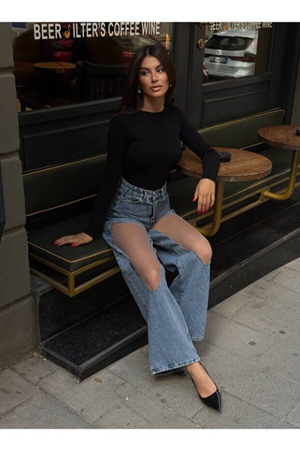 Blugi wide leg cu tulle Sianna